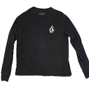 Volcom Mens Long Sleeve T-Shirt Black Cotton Stone Logo Graphic Tee Size Medium